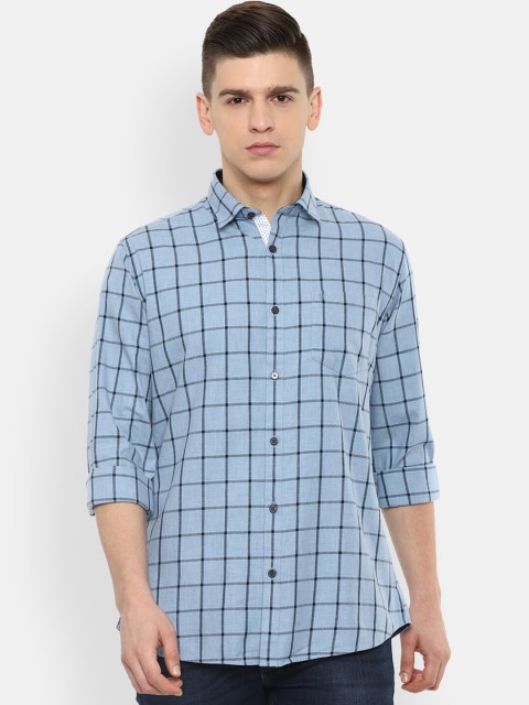 

Van Heusen Sport Men Blue Slim Fit Opaque Windowpane Checked Pure Cotton Casual Shirt