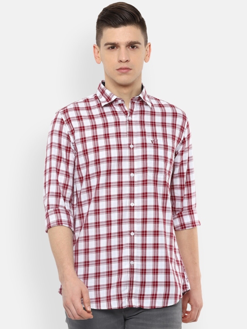 

Van Heusen Sport Men Maroon & White Slim Fit Opaque Checked Pure Cotton Casual Shirt