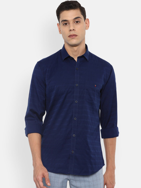 

Louis Philippe Sport Men Navy Blue Slim Fit Opaque Textured Striped Casual Shirt