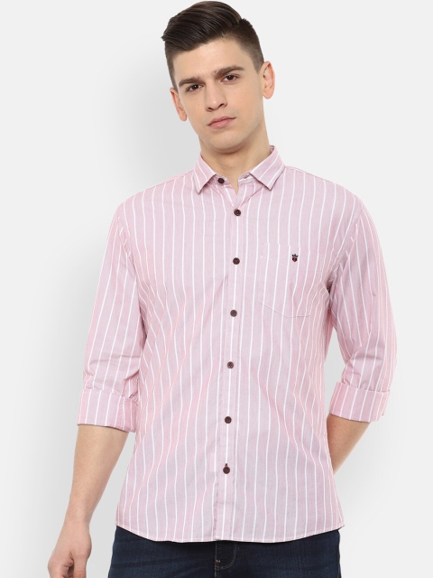 

Louis Philippe Sport Men Pink & White Slim Fit Opaque Striped Pure Cotton Casual Shirt