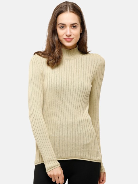 

98 Degree North Women Beige Self Design Pullover