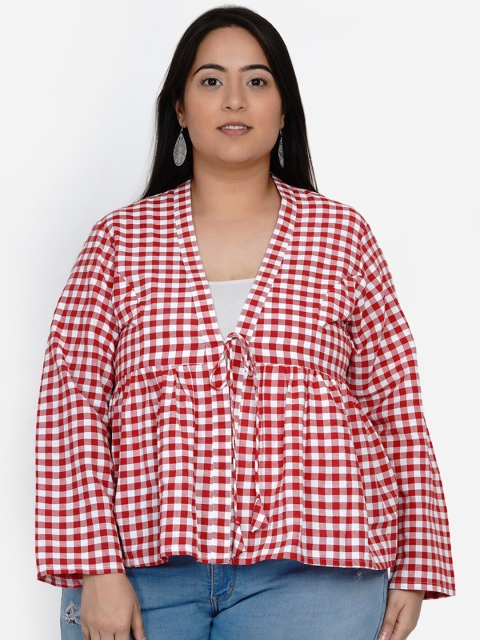 

Fabnest Curve Women Red & White Checked Peplum Shrug
