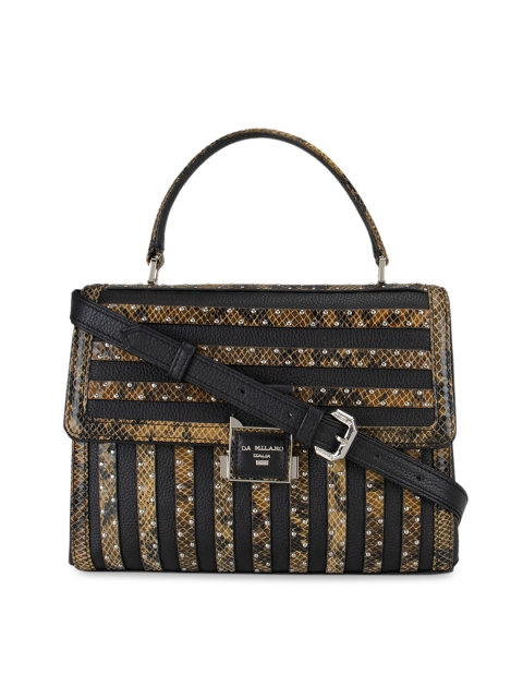

Da Milano Yellow Leather Oversized Structured Handheld Bag with Cut Work