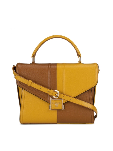 

Da Milano Yellow Colourblocked Leather Structured Handheld Bag