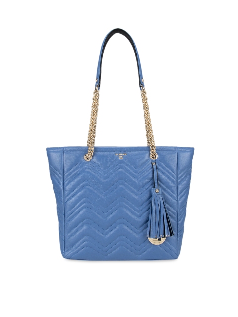 

Da Milano Blue Leather Structured Shoulder Bag with Quilted