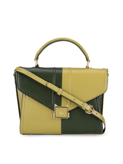 

Da Milano Green Colourblocked Leather Structured Satchel