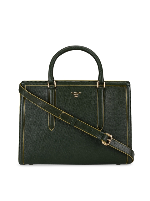 

Da Milano Green Colourblocked Leather Structured Handheld Bag