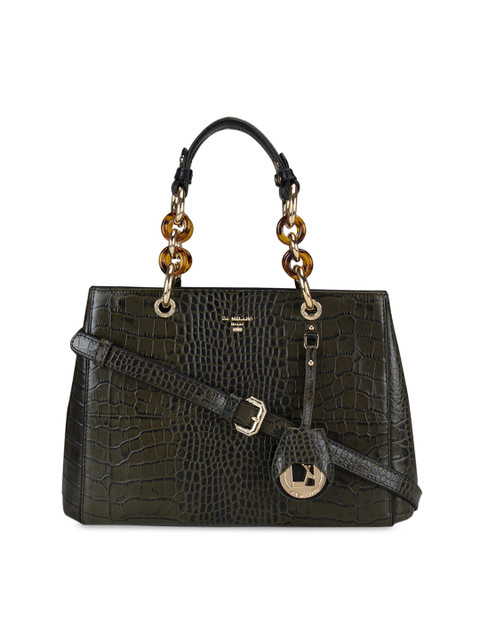 

Da Milano Green Textured Leather Structured Handheld Bag with Quilted