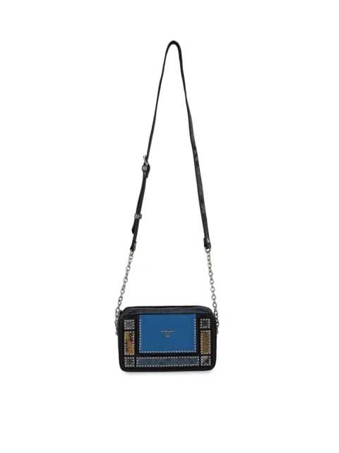 

Da Milano Blue Embellished Leather Structured Sling Bag