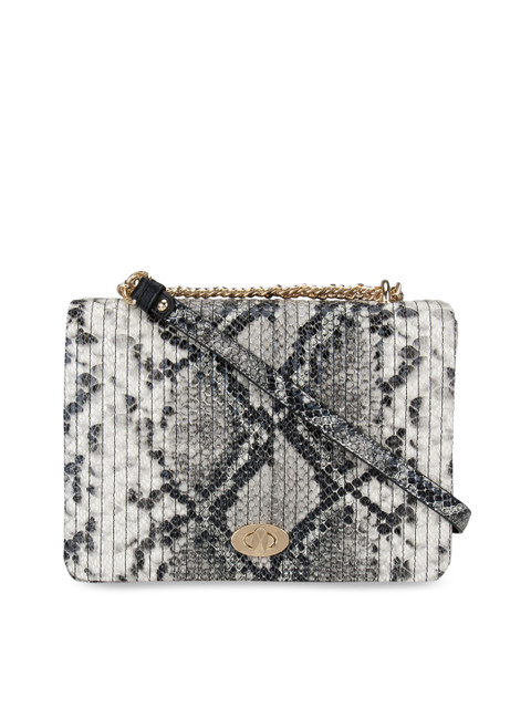 

Da Milano White Animal Textured Leather Structured Sling Bag with Quilted