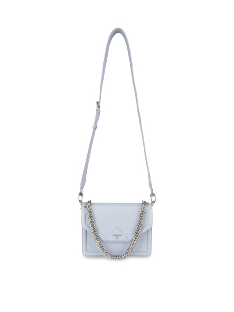 

Da Milano Blue Leather Structured Sling Bag with Applique