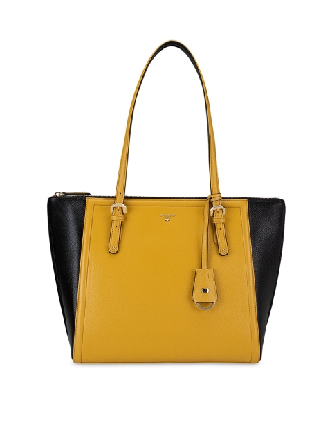 

Da Milano Yellow Colourblocked Leather Structured Shoulder Bag