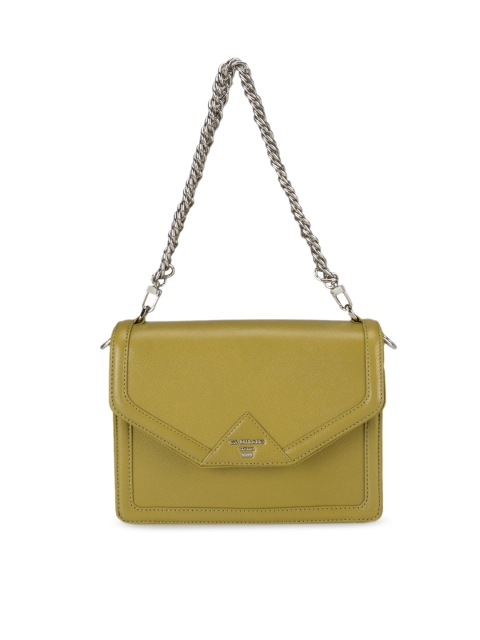 

Da Milano Green Leather Structured Sling Bag with Applique