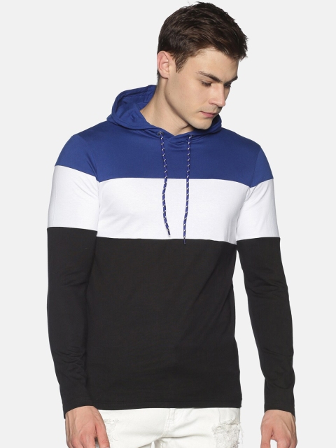 

UrGear Men Black & Blue Colourblocked Hooded Pullover Sweatshirt