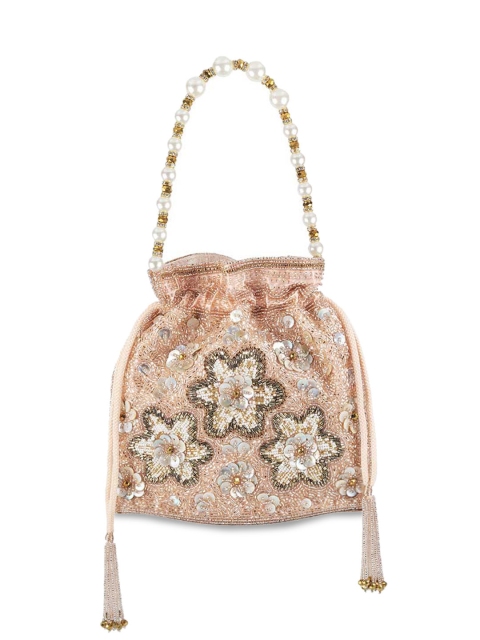 

Metro Women Peach-Coloured Embellished Structured Tote Bag