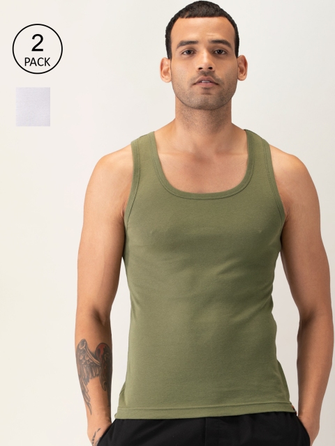 

DAMENSCH Men Pack Of 2 Solid Pure NEO-Cotton Innerwear Vests, Olive