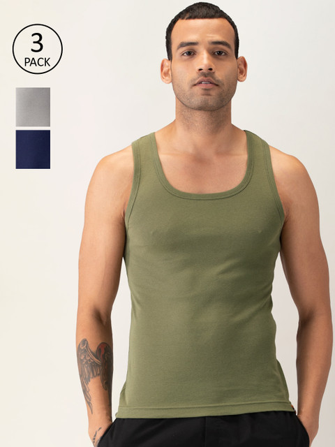 

DAMENSCH Men Pack Of 3 Solid Pure NEO-Cotton Innerwear Vests, Olive