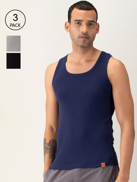 

DAMENSCH Men Pack Of 3 Solid Pure Cotton NEO-Cotton Ribbed Vests, Black
