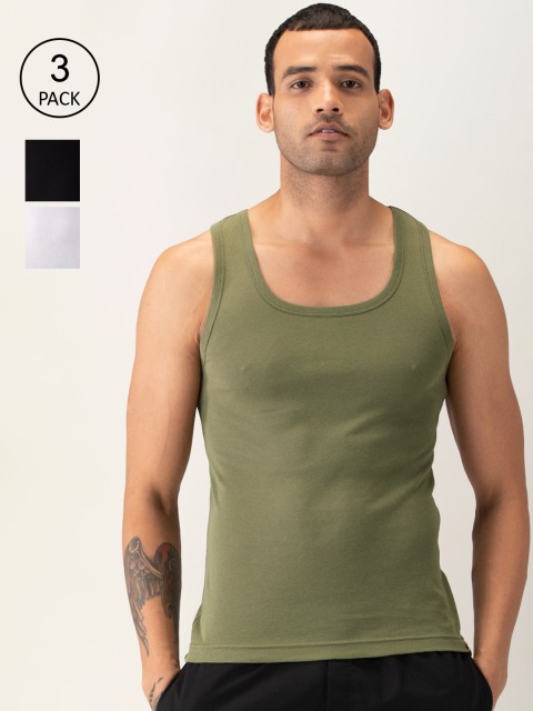 

DAMENSCH Men Pack Of 3 Solid Pure Cotton NEO-Cotton Ribbed Vests, Black