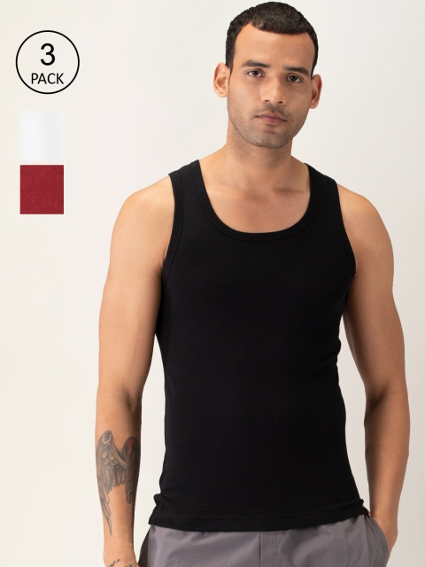 

DAMENSCH Men Pack Of 3 Solid Pure Cotton NEO-Cotton Ribbed Vests, Red