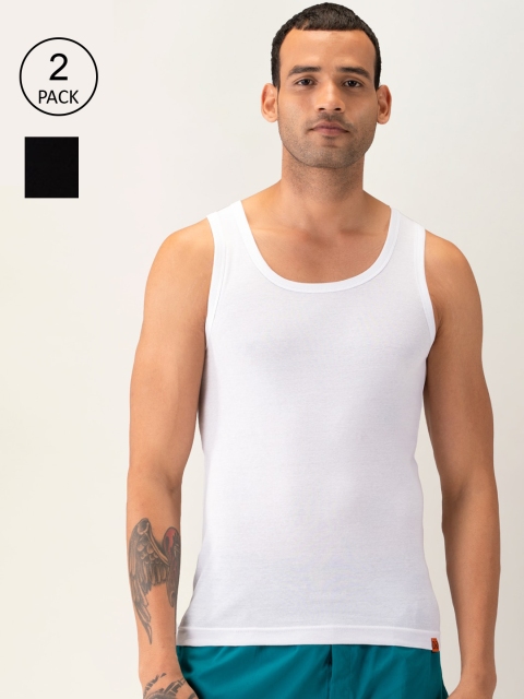 

DAMENSCH Men Pack Of 2 Solid Pure Cotton NEO-Cotton Ribbed Vests, White
