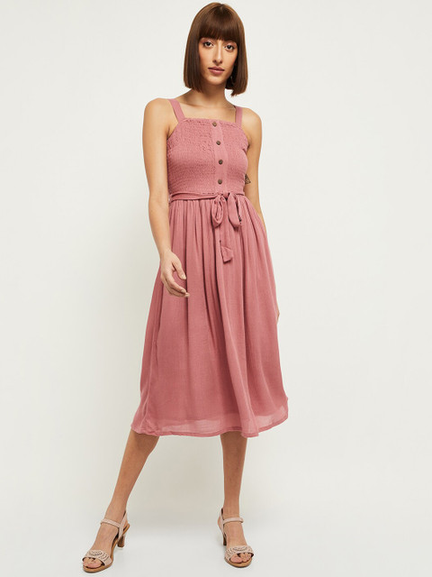 

max Women Pink Smocked Midi Dress