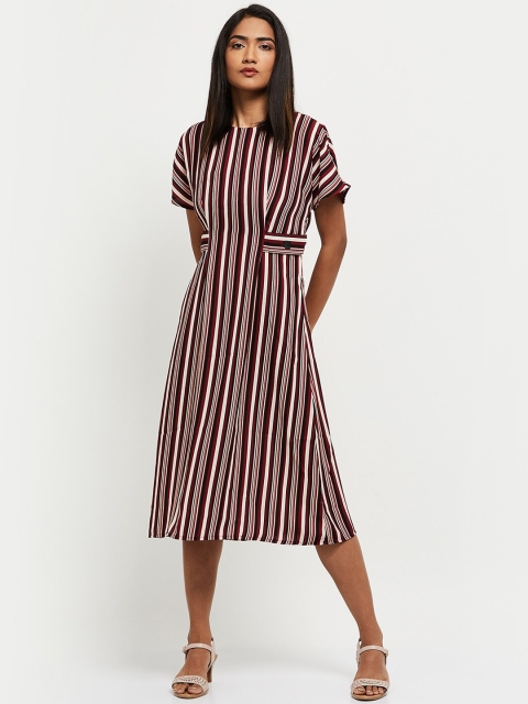 

max Maroon & White Striped Midi Dress