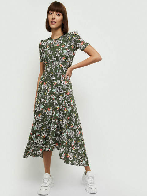 

max Green & White Floral Midi Dress