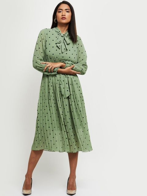 

max Women Green Tie-Up Neck Midi Dress