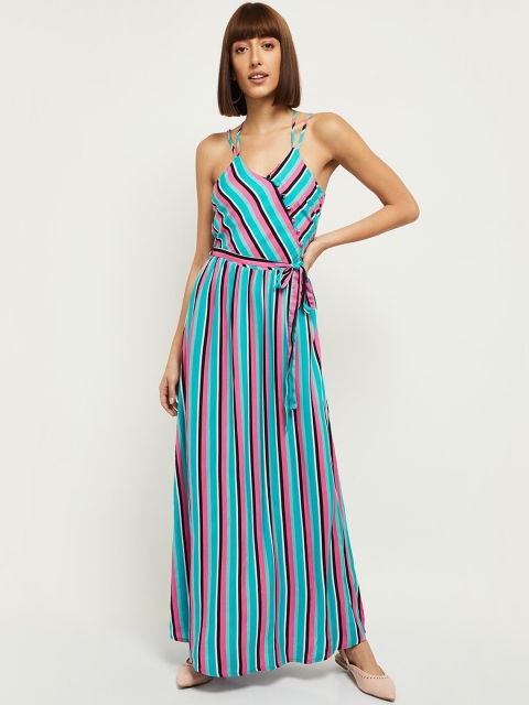 

max Blue & Red Striped Maxi Dress