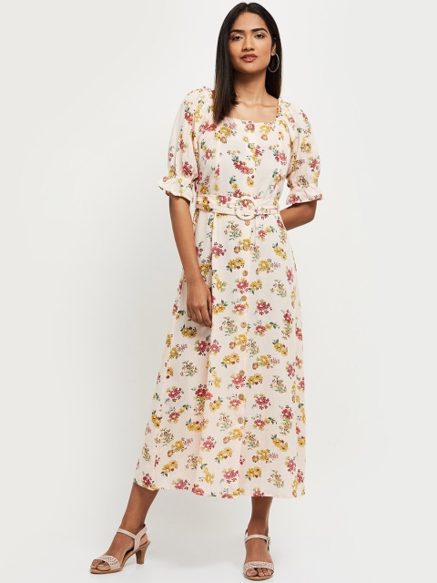 

max Pink & Cream-Coloured Floral Midi Dress