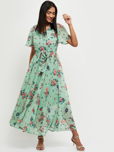 

max Women Green Floral Printed Fit & Flared Maxi Dress