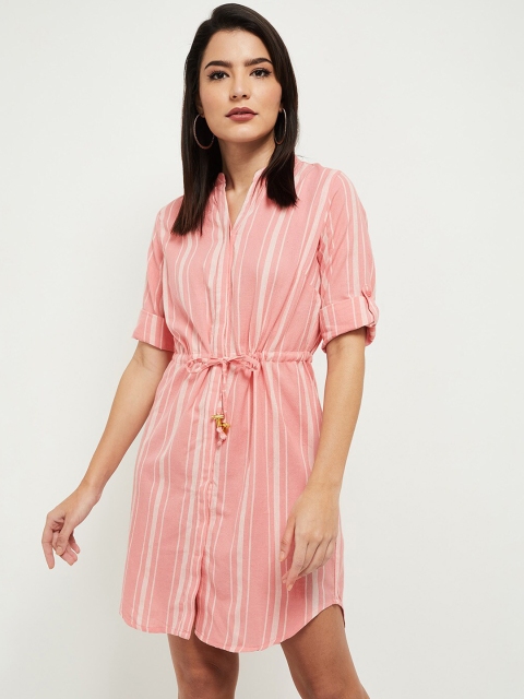 

max Peach-Coloured & White Striped Shirt Dress with Tie Up Details