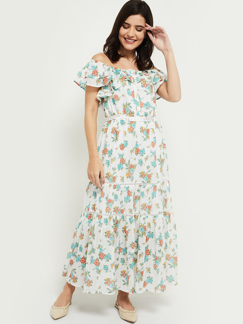 

max Women Cream-Coloured Floral Off-Shoulder A-Line Maxi Dress