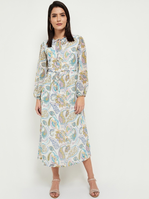 

max Women Cream-Coloured Paisley Printed A-Line Dress With Tie-Ups