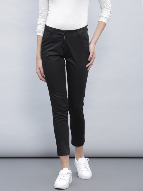 

ether Women Black Solid Skinny Fit Ankle-Length Flat-Front Trousers