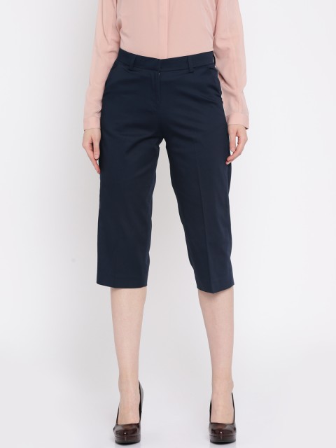 

ether Women Navy Blue Solid Trousers