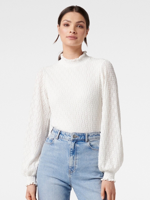 

Forever New White Bishop Sleeves Lace Fitted Top