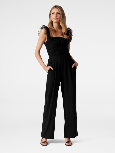 

Forever New Women Black Self Design Basic Jumpsuit with Layer