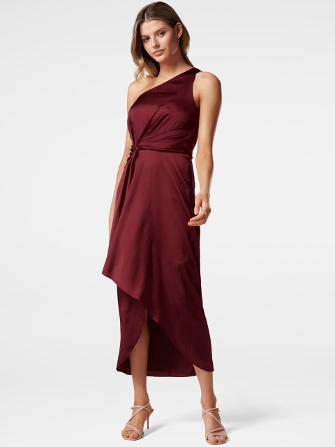 

Forever New Maroon One Shoulder Midi Dress