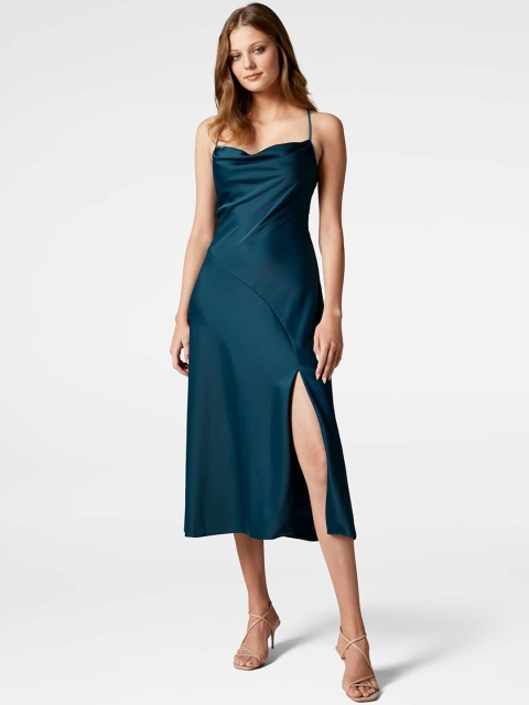 

Forever New Teal Cowl Satin Finished Midi Slip Dress
