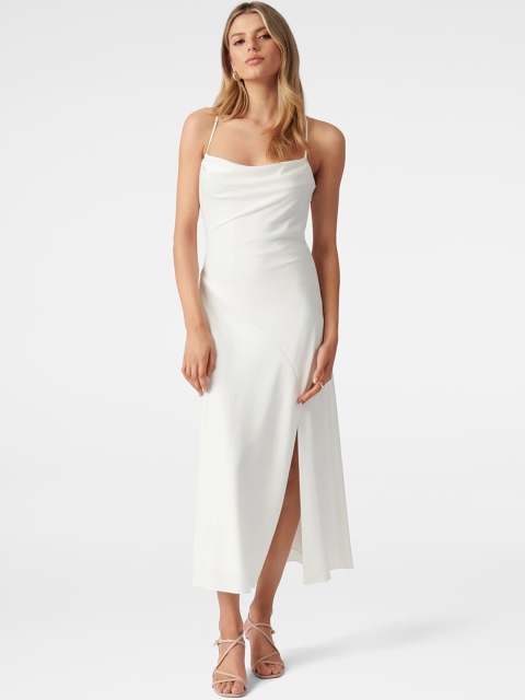 

Forever New White Cowl Satin Midi Slip Dress
