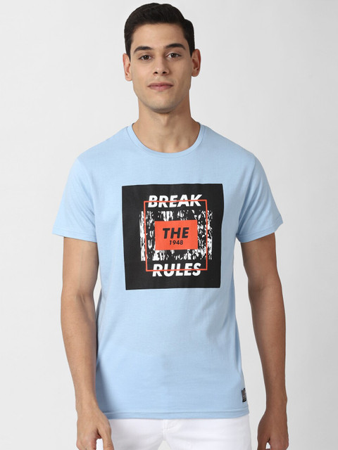 

Peter England Casuals Men Blue Typography Printed T-shirt