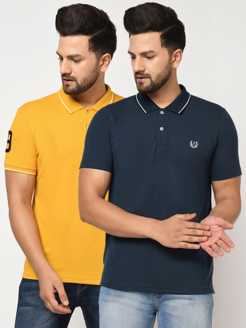 

ELEGANCE Men Navy Blue 2 Polo Collar Applique T-shirt