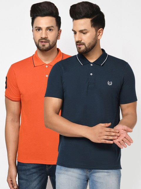 

ELEGANCE Men Navy Blue 2 Polo Collar Pockets T-shirt