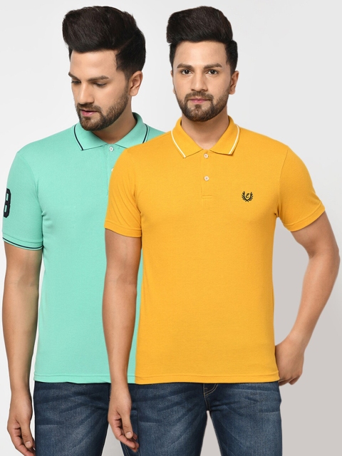 

ELEGANCE Men Yellow 2 Polo Collar Applique T-shirt