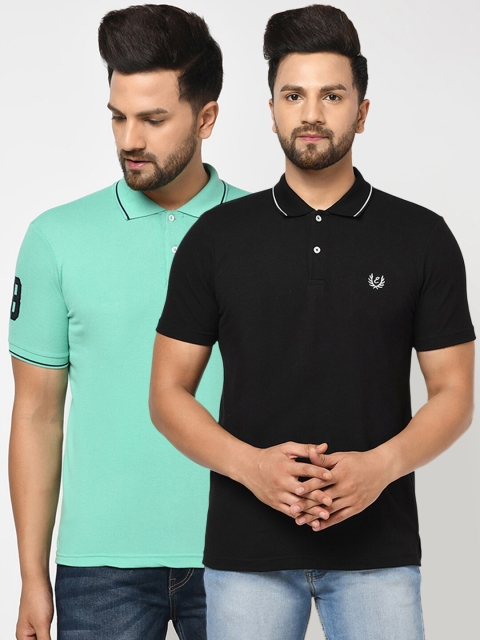 

ELEGANCE Men Sea Green 2 Polo Collar Applique T-shirt