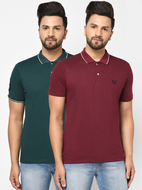 

ELEGANCE Men Burgundy & indigo 2 Polo Collar Applique T-shirt