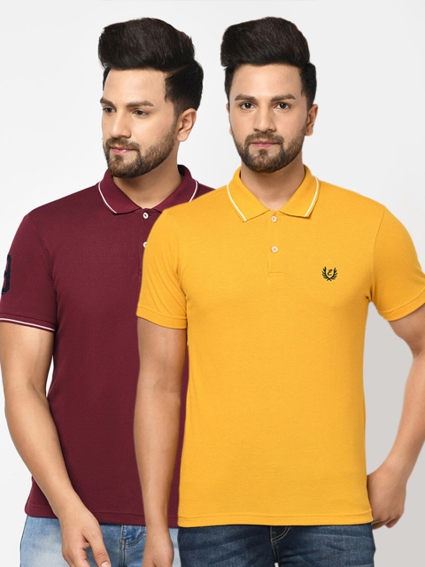 

ELEGANCE Men Burgundy 2 Polo Collar Applique T-shirt