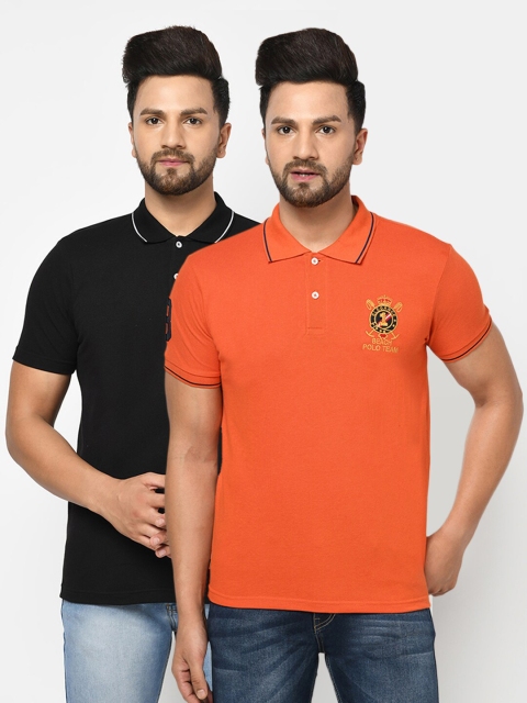 

ELEGANCE Men Black 2 Polo Collar Applique T-shirt